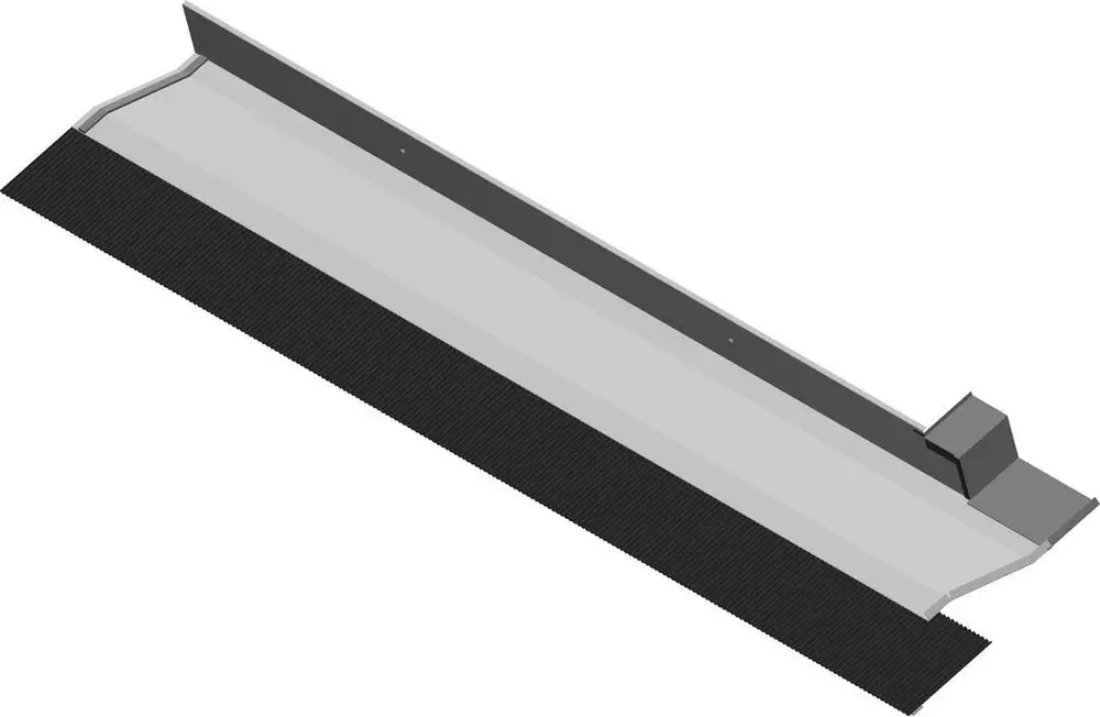 Abdeckblech in einer neutralen Farbe mit einer gerillten Oberfläche, seitlich mit einem kleinen Vorsprung, möglicherweise für eine Bosch-Geräteteileanwendung.